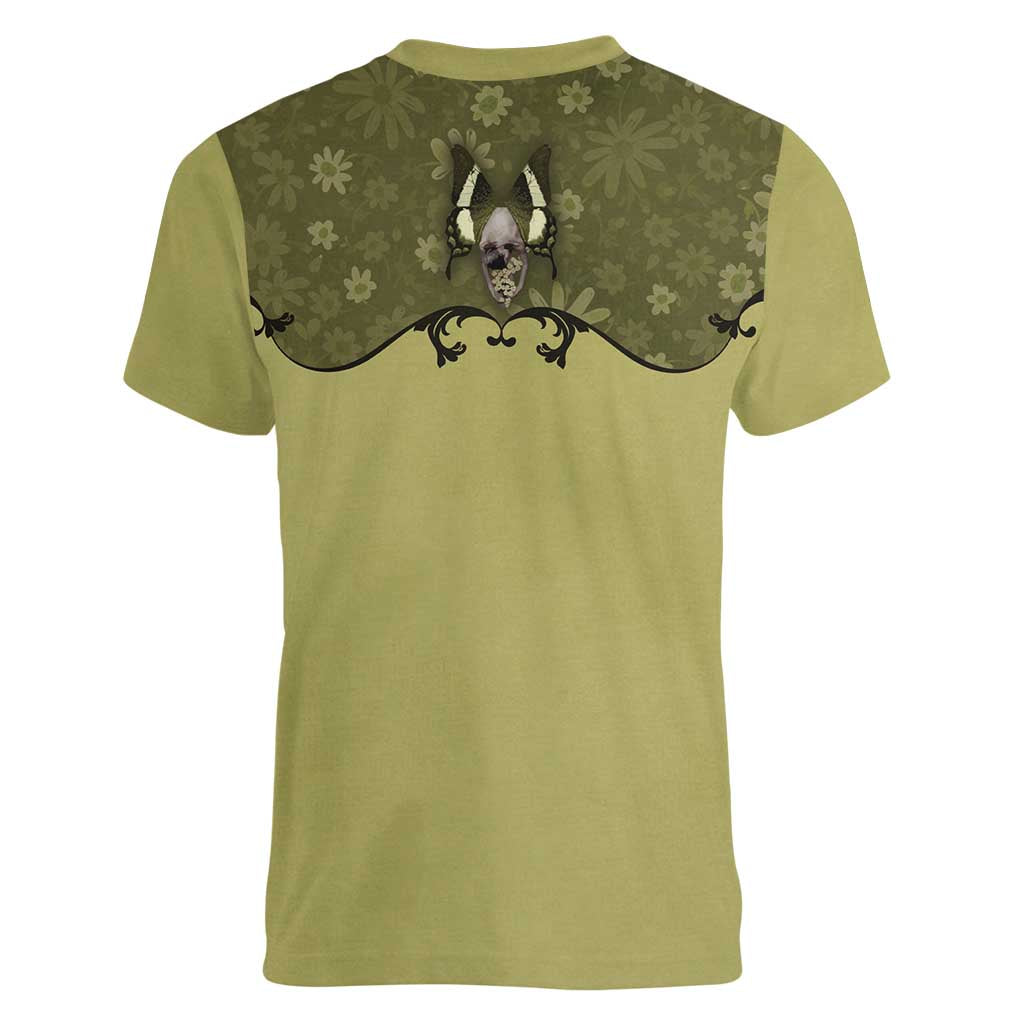 Western Gothic Yoke Women V-Neck T-Shirt Retro Butterfly With Daisy Garden - Wonder Print Shop