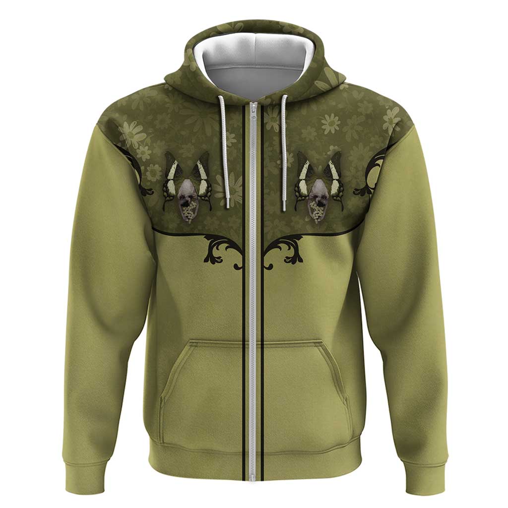 Western Gothic Yoke Zip Hoodie Retro Butterfly With Daisy Garden - Wonder Print Shop