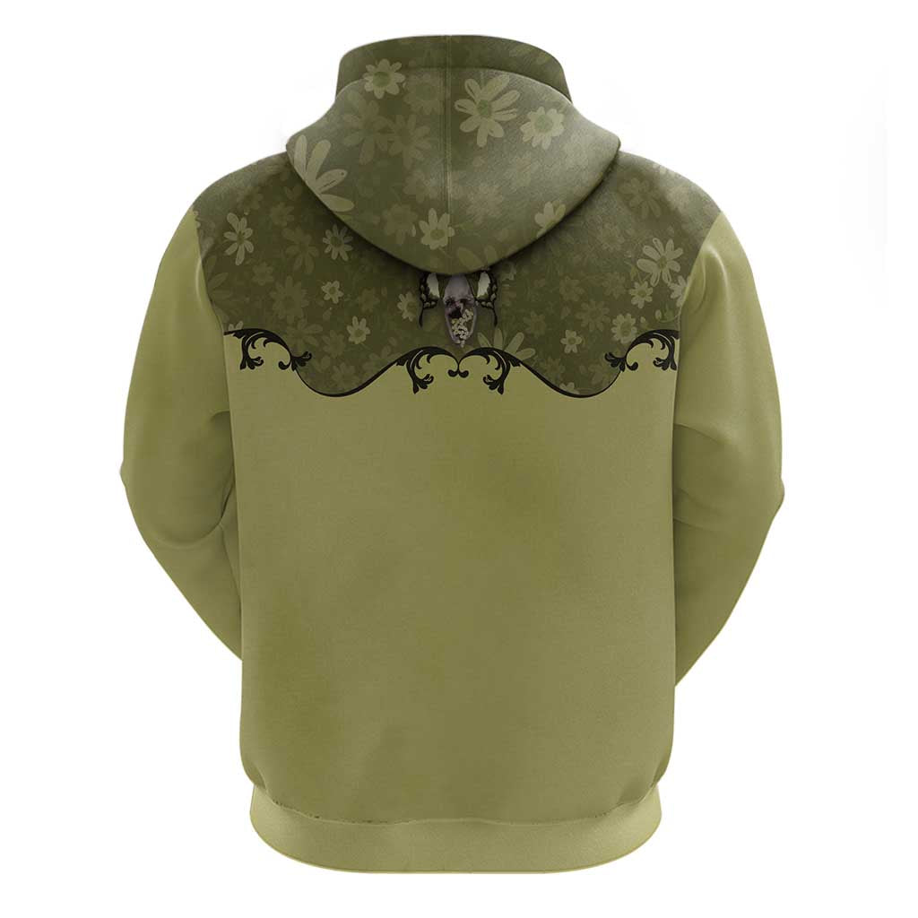 Western Gothic Yoke Zip Hoodie Retro Butterfly With Daisy Garden - Wonder Print Shop
