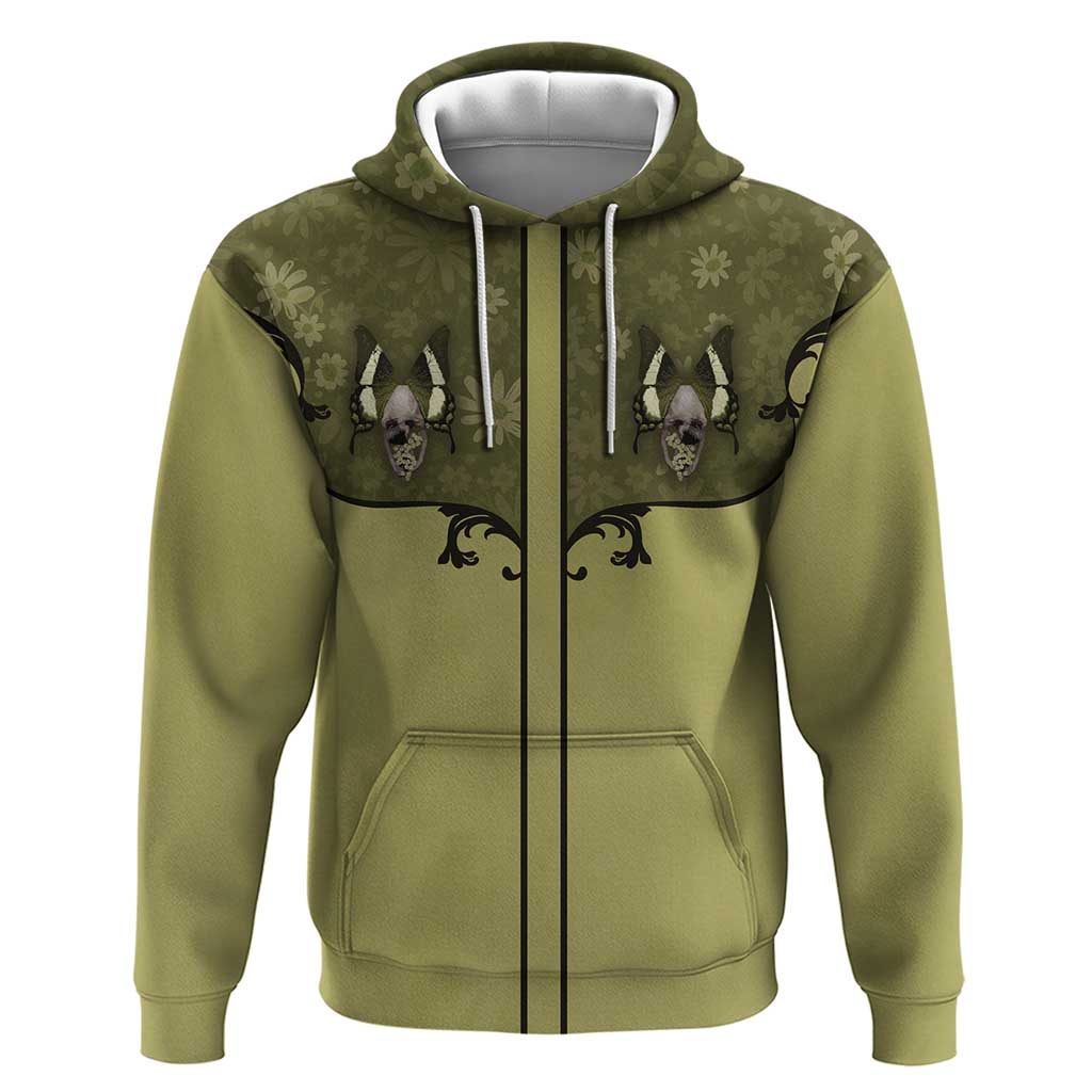Western Gothic Yoke Zip Hoodie Retro Butterfly With Daisy Garden - Wonder Print Shop