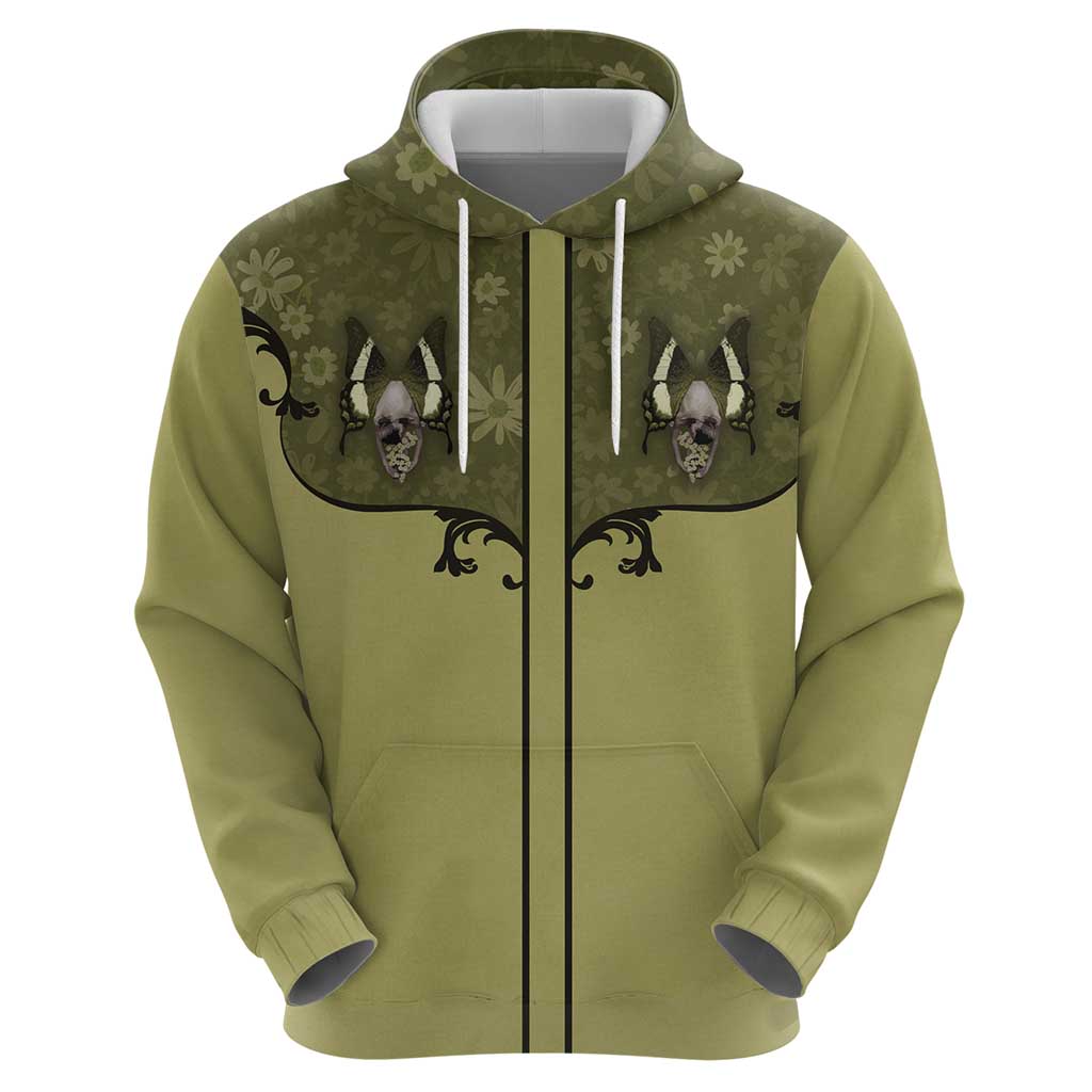Western Gothic Yoke Zip Hoodie Retro Butterfly With Daisy Garden - Wonder Print Shop