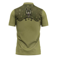 Western Gothic Yoke Zipper Polo Shirt Retro Butterfly With Daisy Garden - Wonder Print Shop