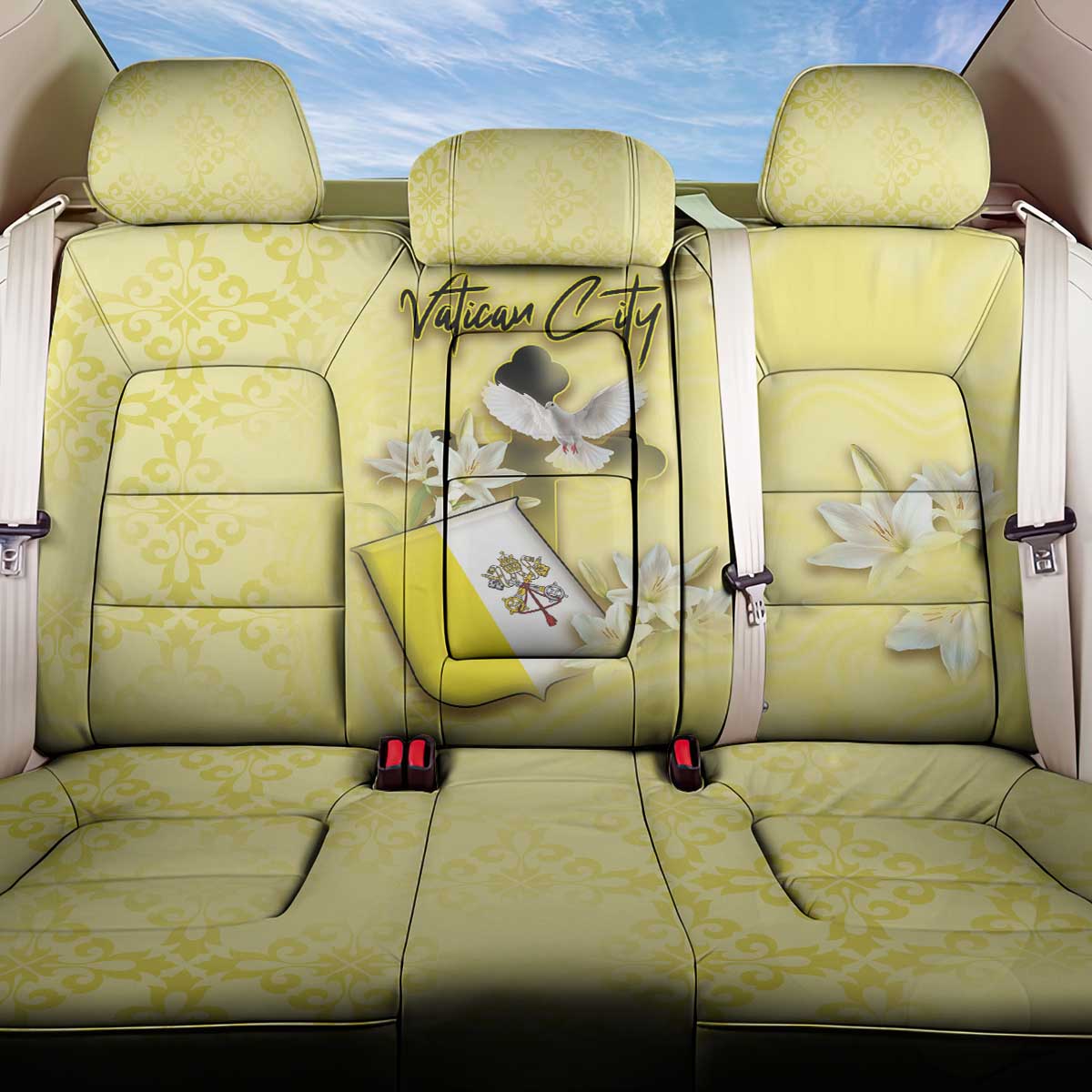 Vatican City Back Car Seat Cover Coat Of Arms With Dove Bird - Wonder Print Shop