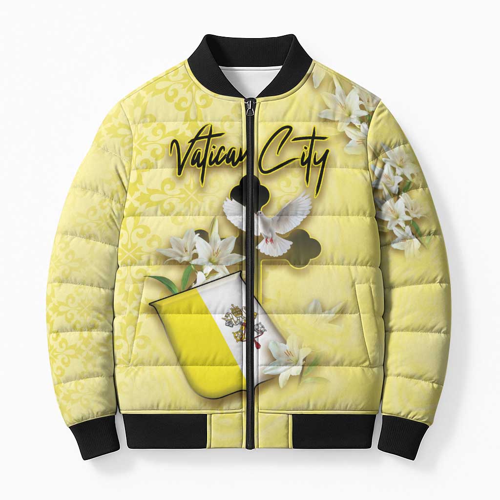 Personalized Vatican City Bomber Puffer Jacket Coat Of Arms With Dove Bird - Wonder Print Shop