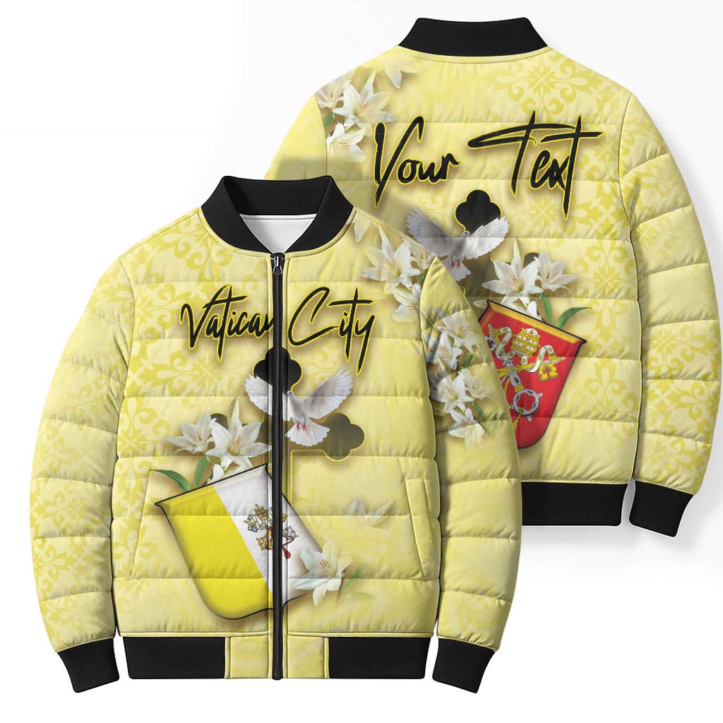 Personalized Vatican City Bomber Puffer Jacket Coat Of Arms With Dove Bird - Wonder Print Shop