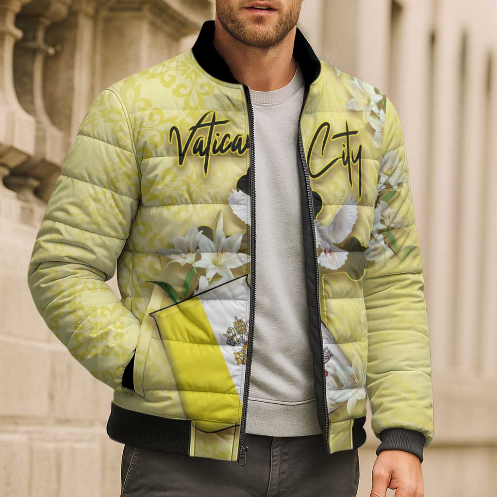 Personalized Vatican City Bomber Puffer Jacket Coat Of Arms With Dove Bird - Wonder Print Shop