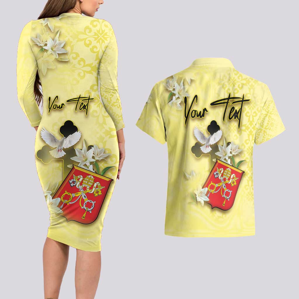 Personalized Vatican City Couples Matching Long Sleeve Bodycon Dress and Hawaiian Shirt Coat Of Arms With Dove Bird - Wonder Print Shop