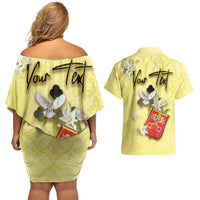 Personalized Vatican City Couples Matching Off Shoulder Short Dress and Hawaiian Shirt Coat Of Arms With Dove Bird - Wonder Print Shop