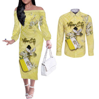Personalized Vatican City Couples Matching Off The Shoulder Long Sleeve Dress and Long Sleeve Button Shirt Coat Of Arms With Dove Bird - Wonder Print Shop