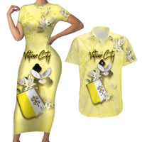 Personalized Vatican City Couples Matching Short Sleeve Bodycon Dress and Hawaiian Shirt Coat Of Arms With Dove Bird - Wonder Print Shop