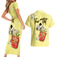 Personalized Vatican City Couples Matching Short Sleeve Bodycon Dress and Hawaiian Shirt Coat Of Arms With Dove Bird - Wonder Print Shop