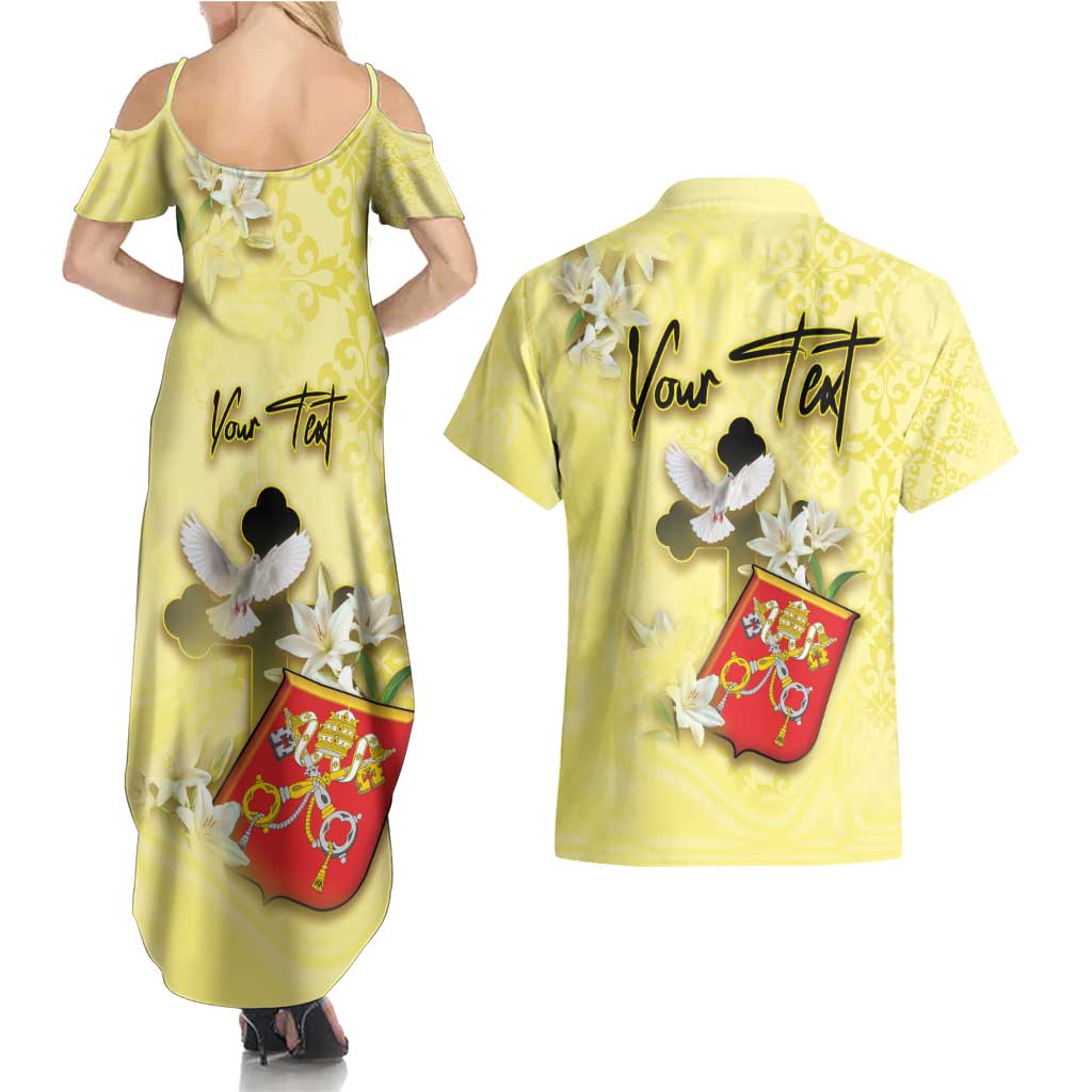 Personalized Vatican City Couples Matching Summer Maxi Dress and Hawaiian Shirt Coat Of Arms With Dove Bird - Wonder Print Shop
