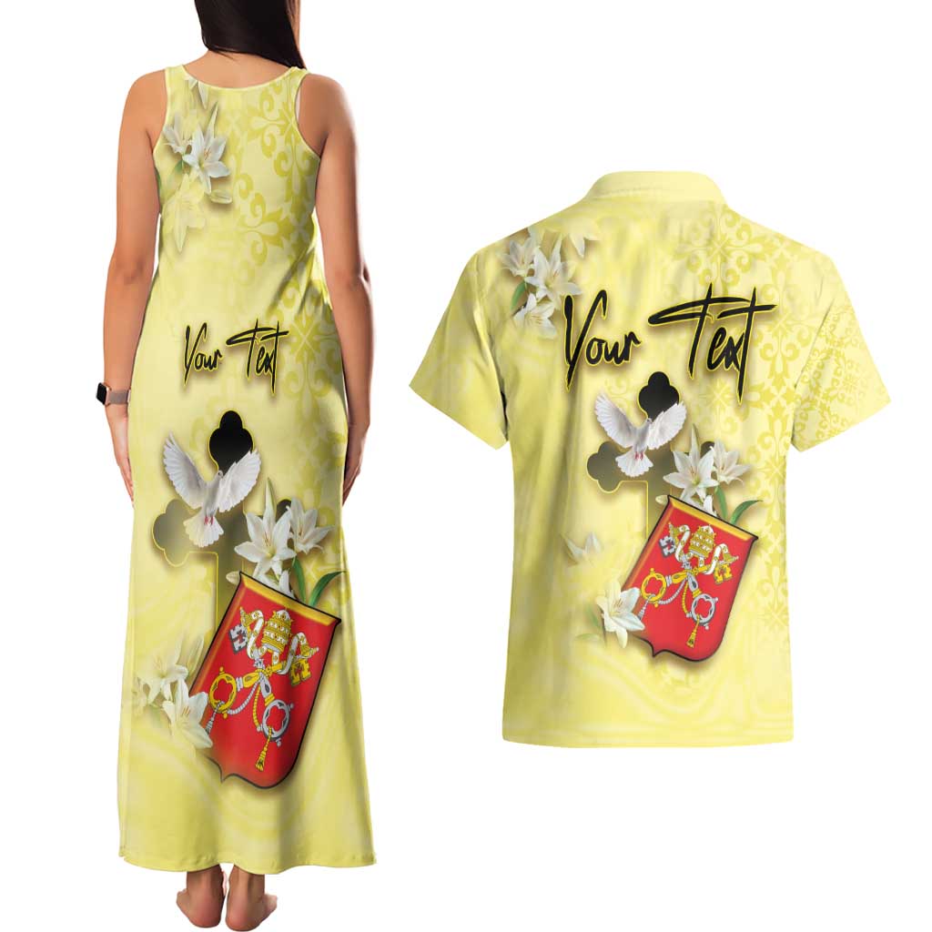 Personalized Vatican City Couples Matching Tank Maxi Dress and Hawaiian Shirt Coat Of Arms With Dove Bird - Wonder Print Shop