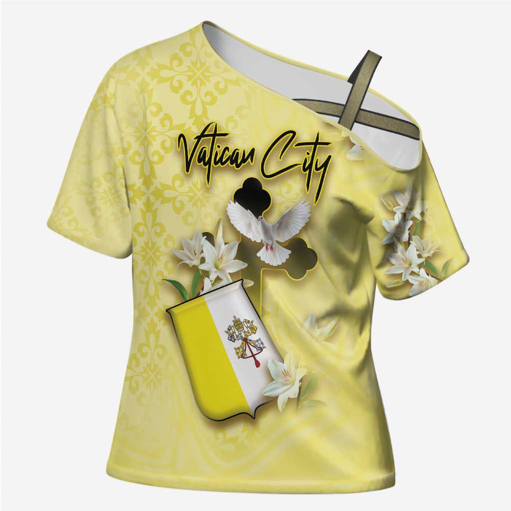 Personalized Vatican City Cross Shoulder Shirt Coat Of Arms With Dove Bird - Wonder Print Shop