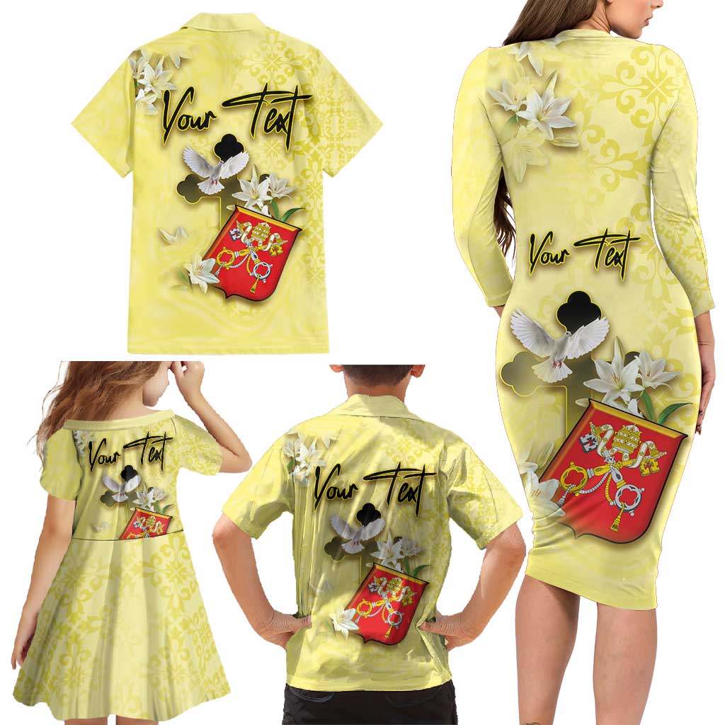 Personalized Vatican City Family Matching Long Sleeve Bodycon Dress and Hawaiian Shirt Coat Of Arms With Dove Bird - Wonder Print Shop