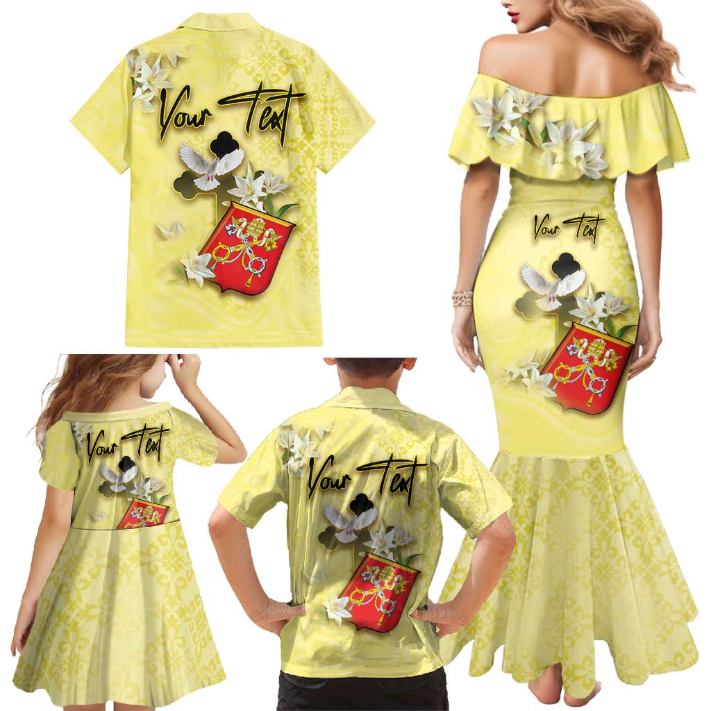 Personalized Vatican City Family Matching Mermaid Dress and Hawaiian Shirt Coat Of Arms With Dove Bird - Wonder Print Shop