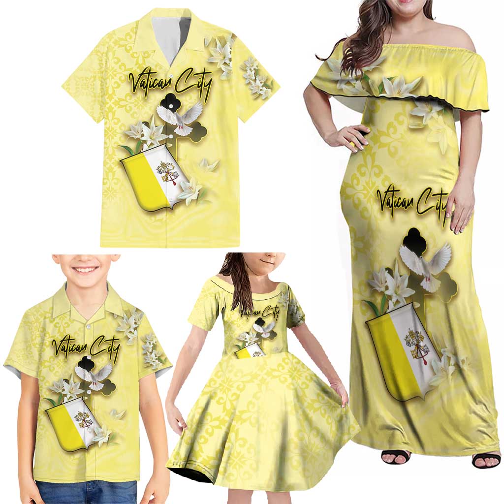 Personalized Vatican City Family Matching Off Shoulder Maxi Dress and Hawaiian Shirt Coat Of Arms With Dove Bird - Wonder Print Shop