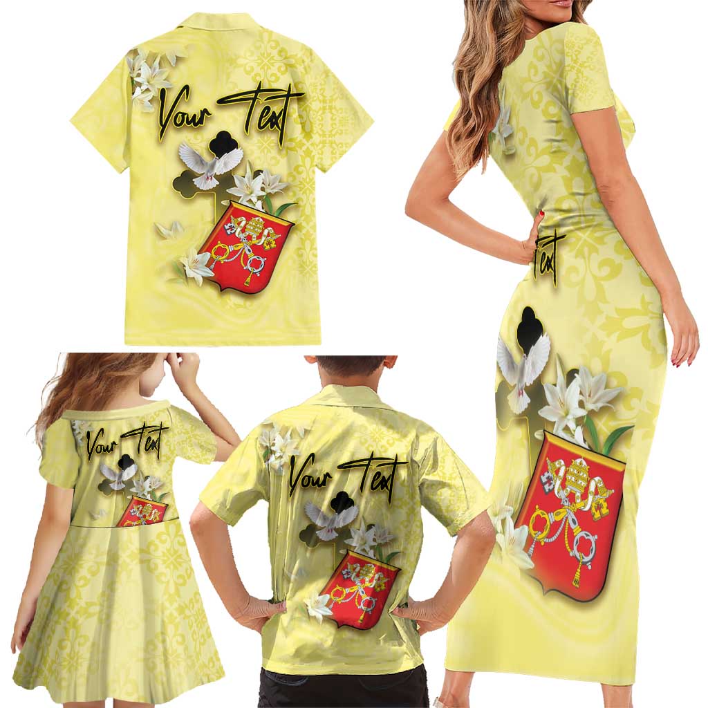 Personalized Vatican City Family Matching Short Sleeve Bodycon Dress and Hawaiian Shirt Coat Of Arms With Dove Bird - Wonder Print Shop