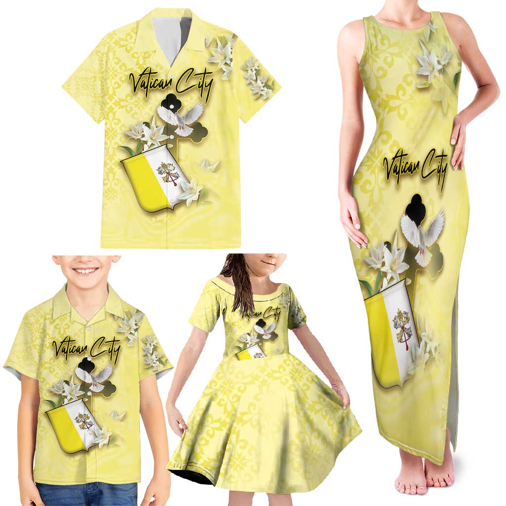 Personalized Vatican City Family Matching Tank Maxi Dress and Hawaiian Shirt Coat Of Arms With Dove Bird - Wonder Print Shop