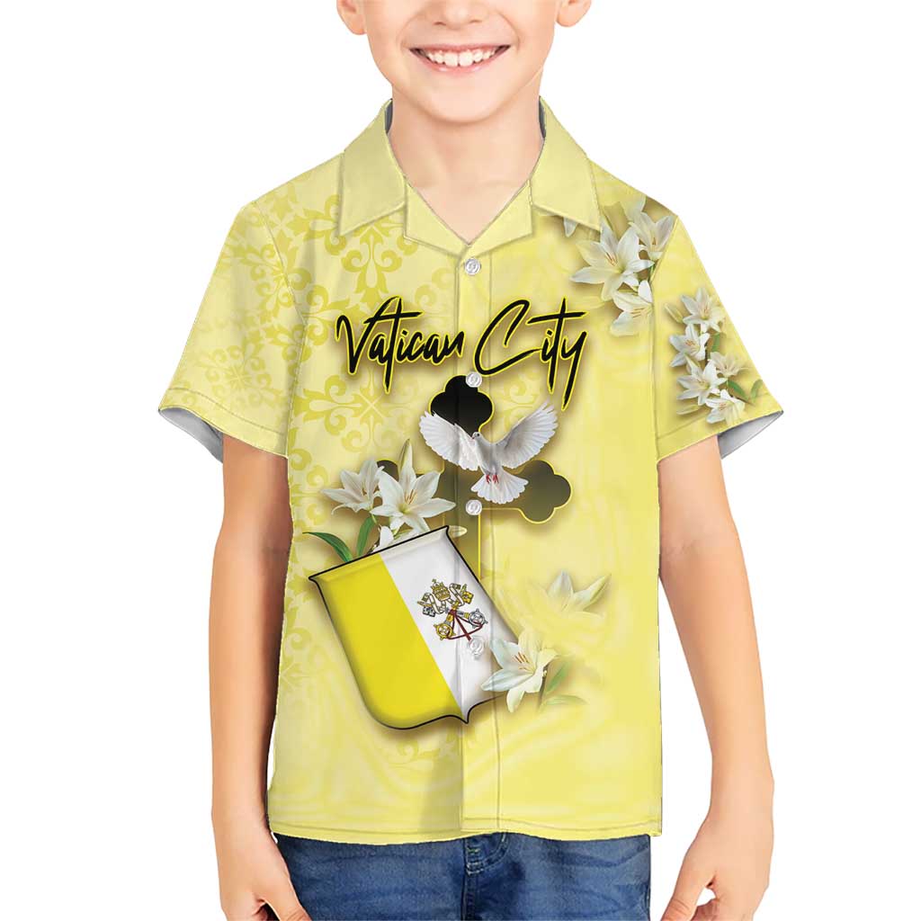Personalized Vatican City Kid Hawaiian Shirt Coat Of Arms With Dove Bird - Wonder Print Shop