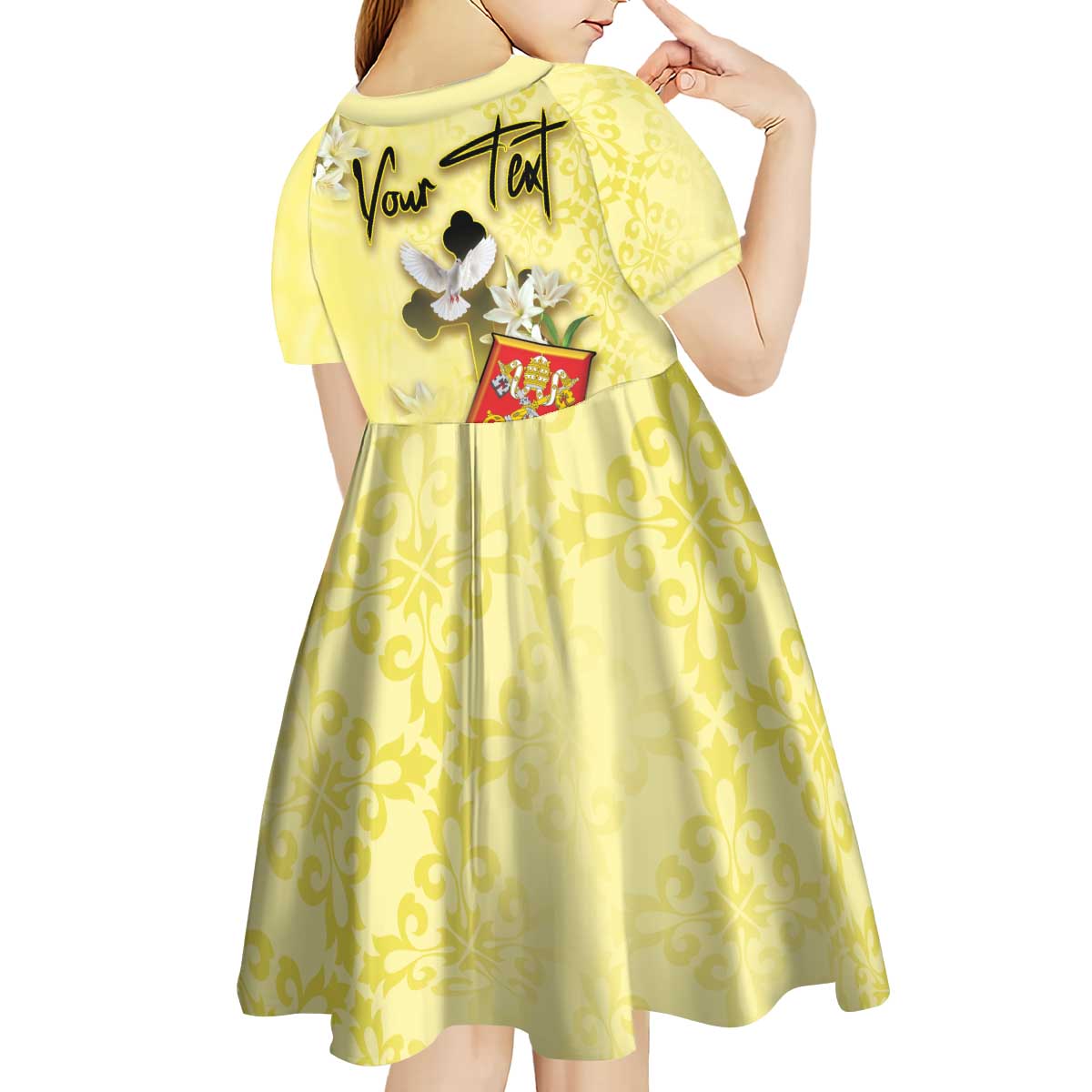 Personalized Vatican City Kid Short Sleeve Dress Coat Of Arms With Dove Bird - Wonder Print Shop