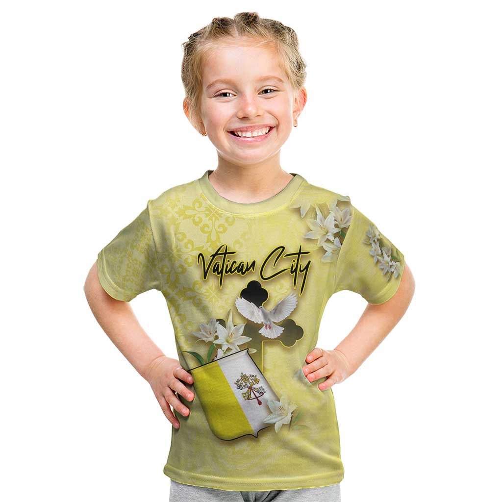 Personalized Vatican City Kid T Shirt Coat Of Arms With Dove Bird - Wonder Print Shop