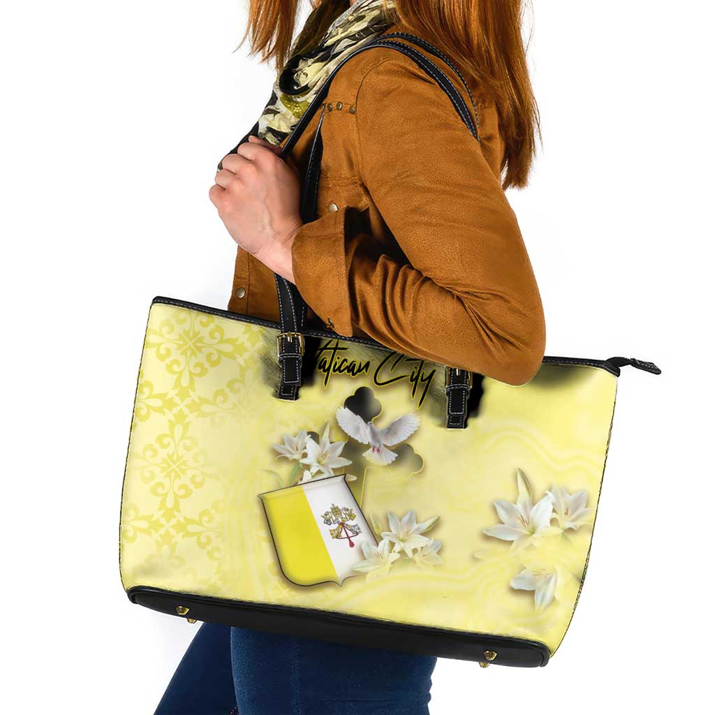 Vatican City Leather Tote Bag Coat Of Arms With Dove Bird - Wonder Print Shop