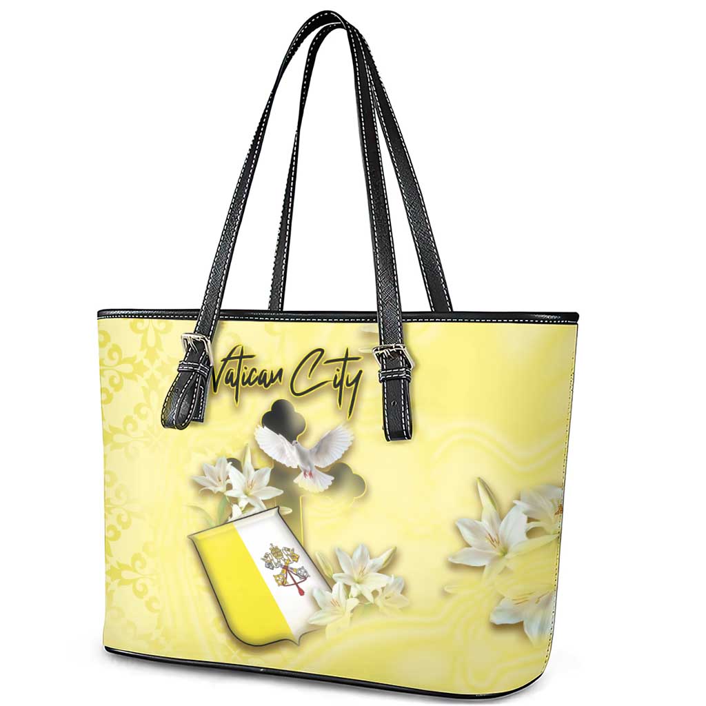 Vatican City Leather Tote Bag Coat Of Arms With Dove Bird - Wonder Print Shop