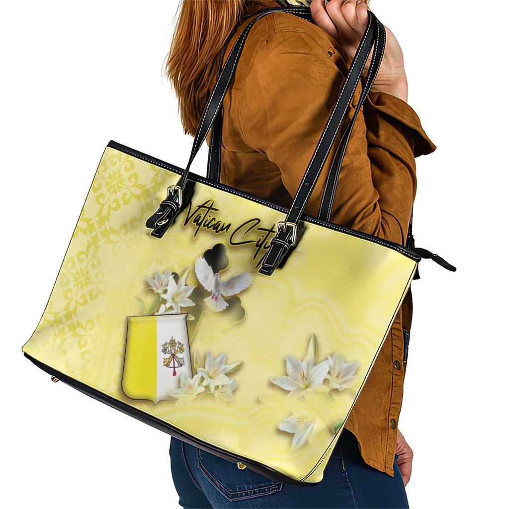Vatican City Leather Tote Bag Coat Of Arms With Dove Bird - Wonder Print Shop
