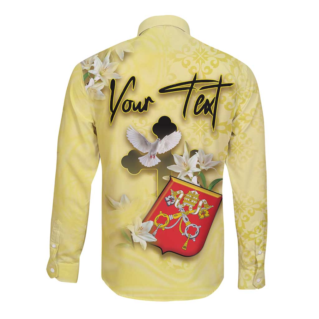 Personalized Vatican City Long Sleeve Button Shirt Coat Of Arms With Dove Bird - Wonder Print Shop