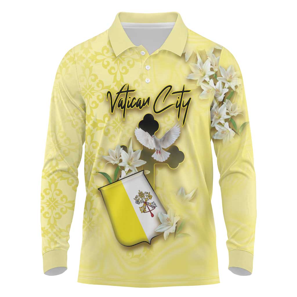 Personalized Vatican City Long Sleeve Polo Shirt Coat Of Arms With Dove Bird - Wonder Print Shop