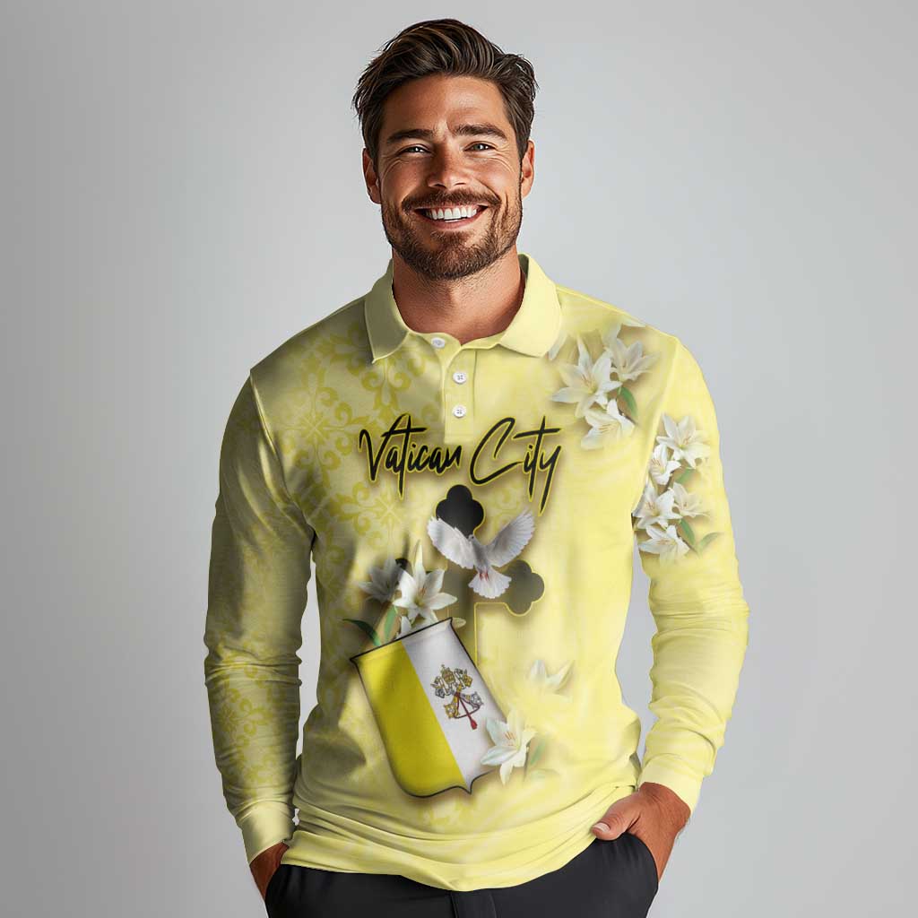 Personalized Vatican City Long Sleeve Polo Shirt Coat Of Arms With Dove Bird - Wonder Print Shop