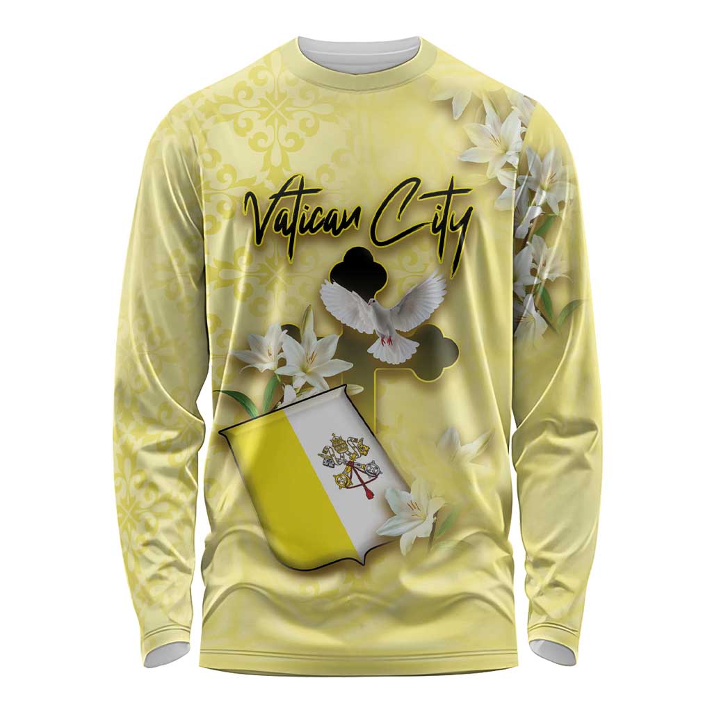 Personalized Vatican City Long Sleeve Shirt Coat Of Arms With Dove Bird - Wonder Print Shop