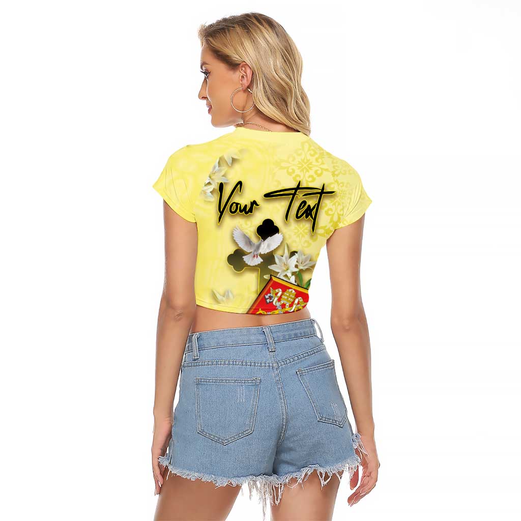 Personalized Vatican City Raglan Cropped T Shirt Coat Of Arms With Dove Bird - Wonder Print Shop