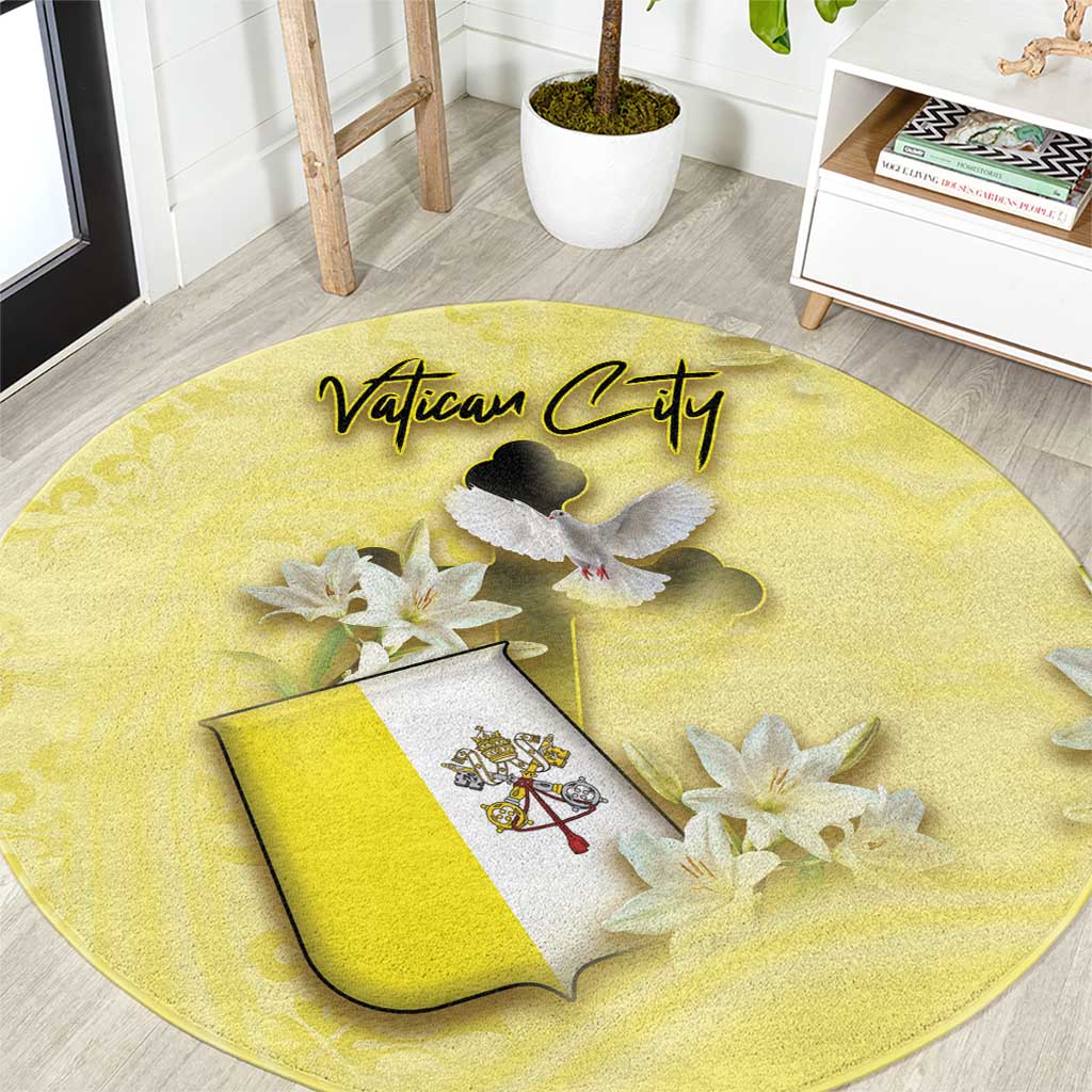 Vatican City Round Carpet Coat Of Arms With Dove Bird - Wonder Print Shop