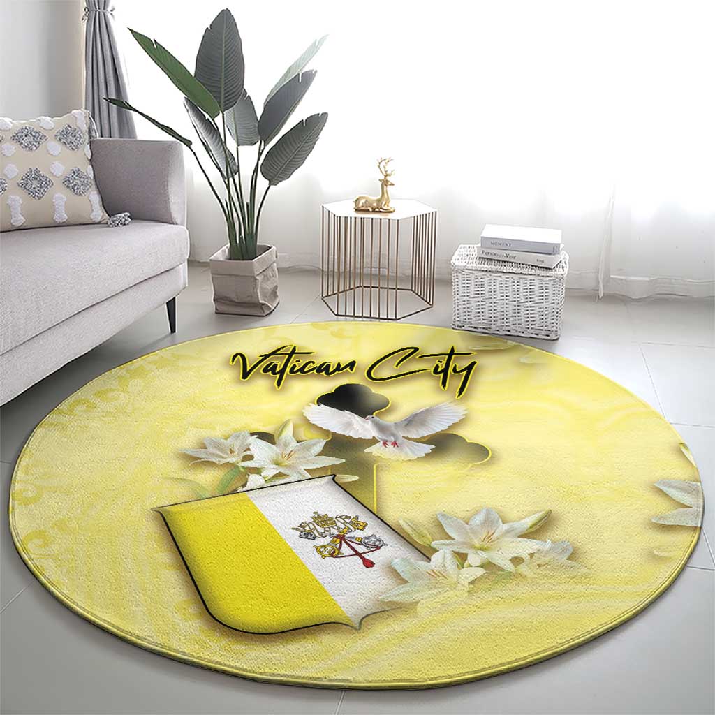 Vatican City Round Carpet Coat Of Arms With Dove Bird - Wonder Print Shop