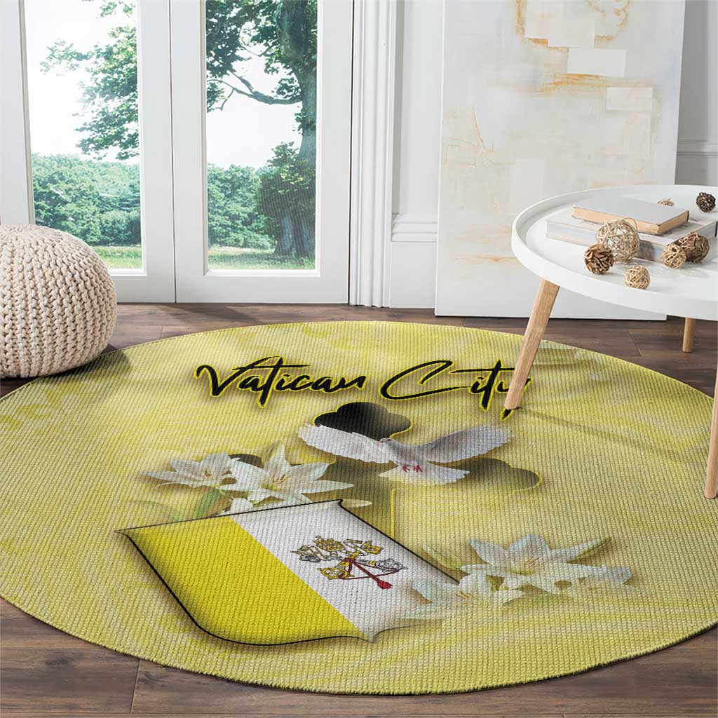 Vatican City Round Carpet Coat Of Arms With Dove Bird - Wonder Print Shop
