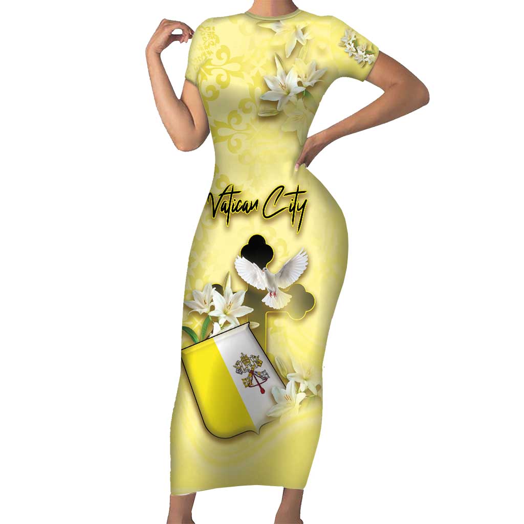 Personalized Vatican City Short Sleeve Bodycon Dress Coat Of Arms With Dove Bird - Wonder Print Shop