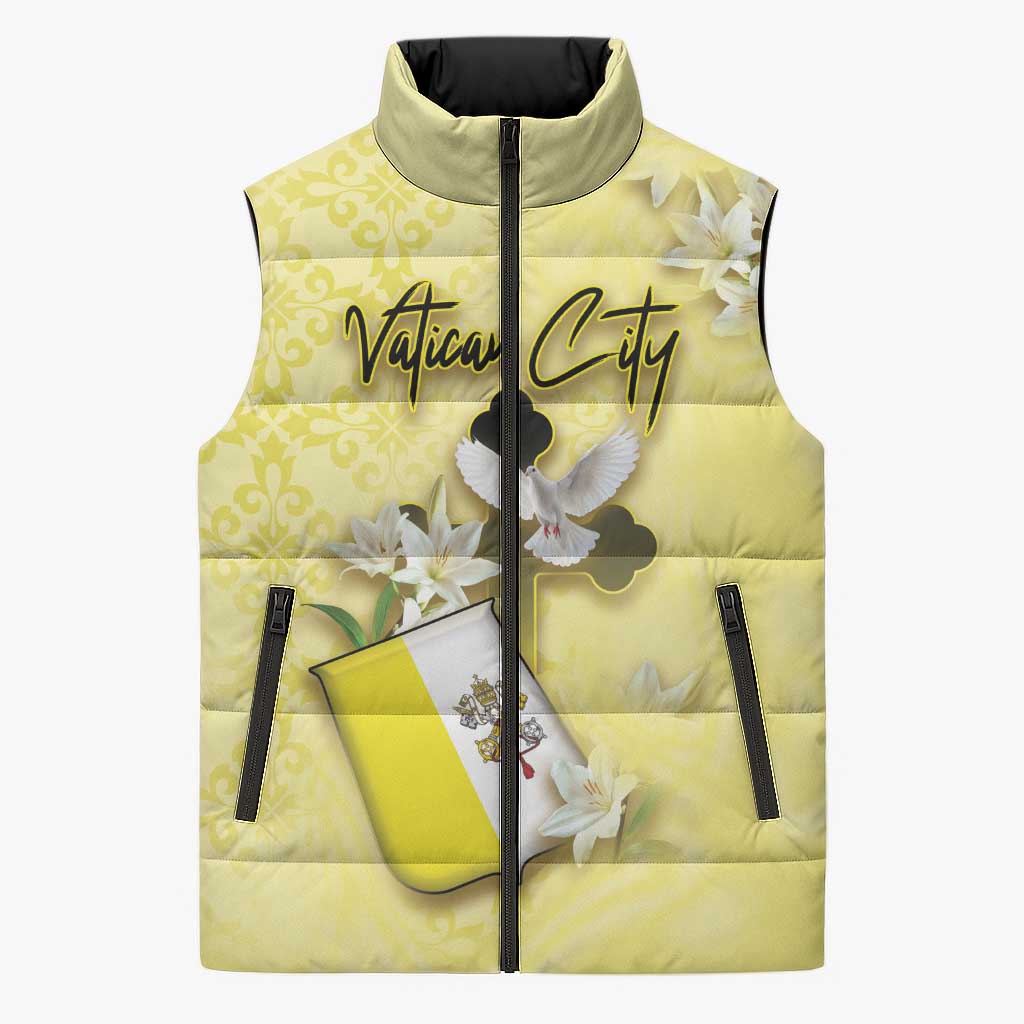 Personalized Vatican City Sleeveless Puffer Jacket Coat Of Arms With Dove Bird - Wonder Print Shop