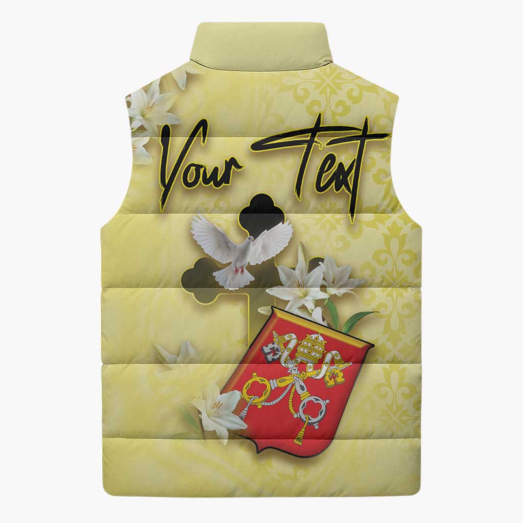 Personalized Vatican City Sleeveless Puffer Jacket Coat Of Arms With Dove Bird - Wonder Print Shop