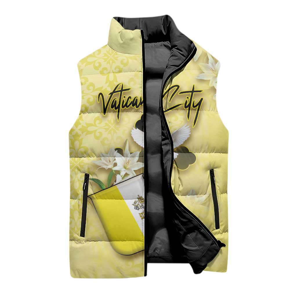 Personalized Vatican City Sleeveless Puffer Jacket Coat Of Arms With Dove Bird - Wonder Print Shop