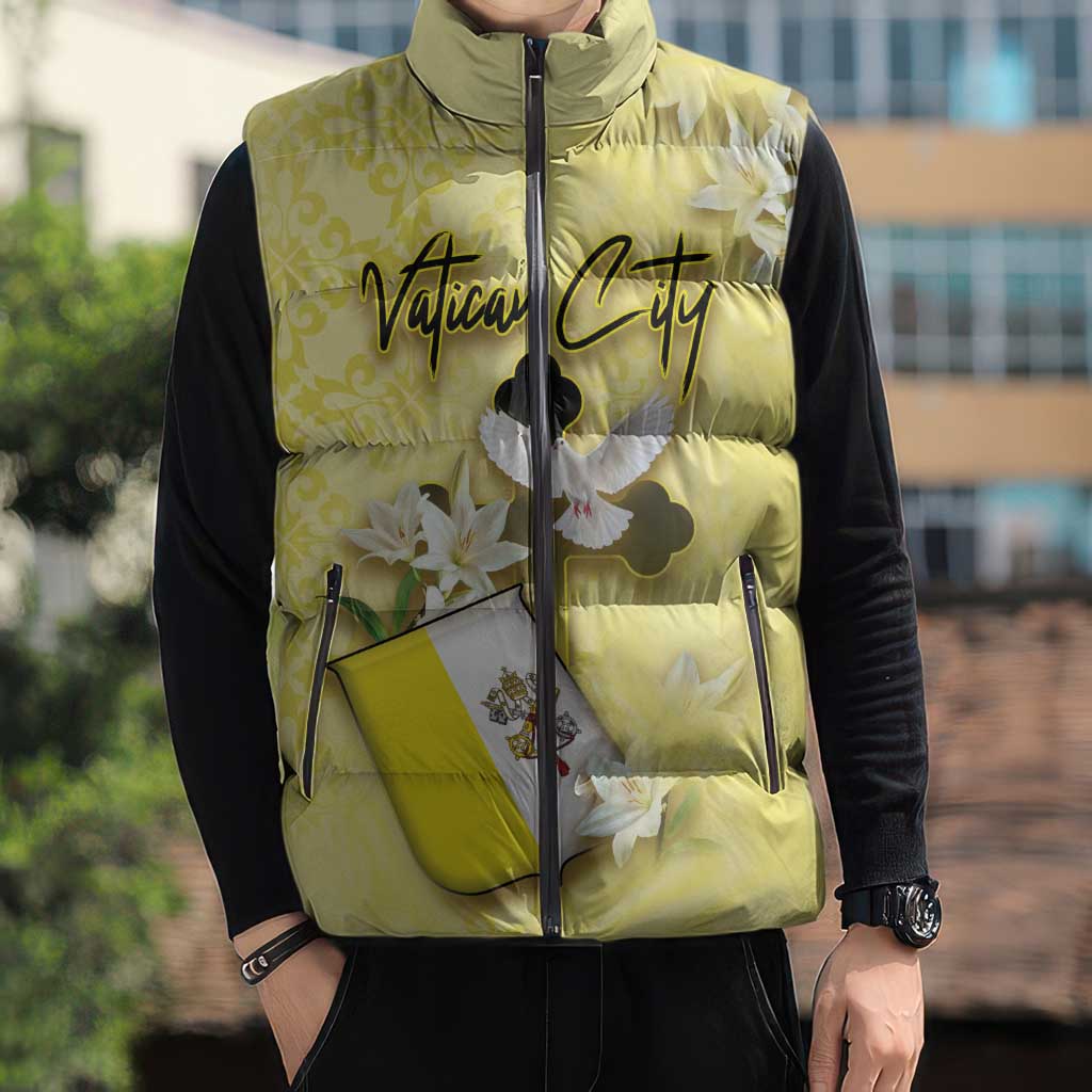 Personalized Vatican City Sleeveless Puffer Jacket Coat Of Arms With Dove Bird - Wonder Print Shop