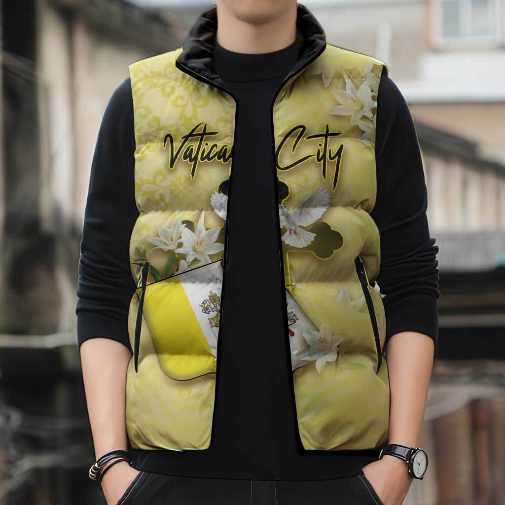 Personalized Vatican City Sleeveless Puffer Jacket Coat Of Arms With Dove Bird - Wonder Print Shop