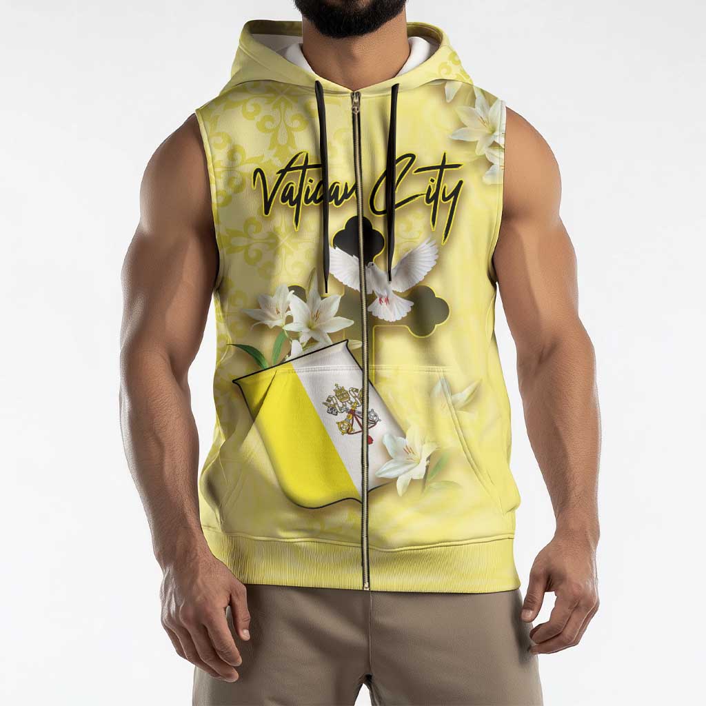 Personalized Vatican City Sleeveless Zip Hoodie Coat Of Arms With Dove Bird - Wonder Print Shop