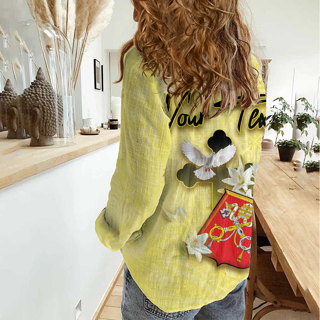 Personalized Vatican City Women Casual Shirt Coat Of Arms With Dove Bird - Wonder Print Shop