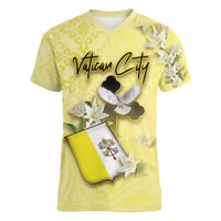 Personalized Vatican City Women V-Neck T-Shirt Coat Of Arms With Dove Bird - Wonder Print Shop