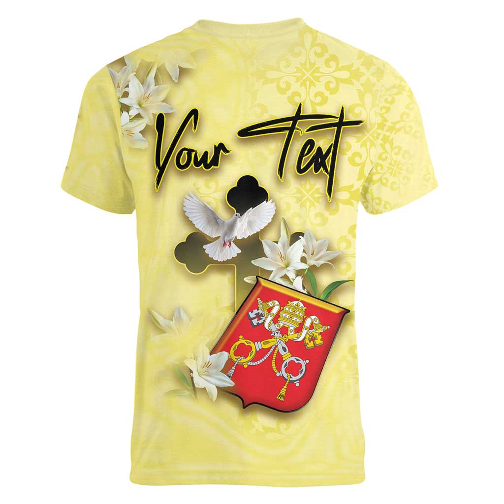 Personalized Vatican City Women V-Neck T-Shirt Coat Of Arms With Dove Bird - Wonder Print Shop