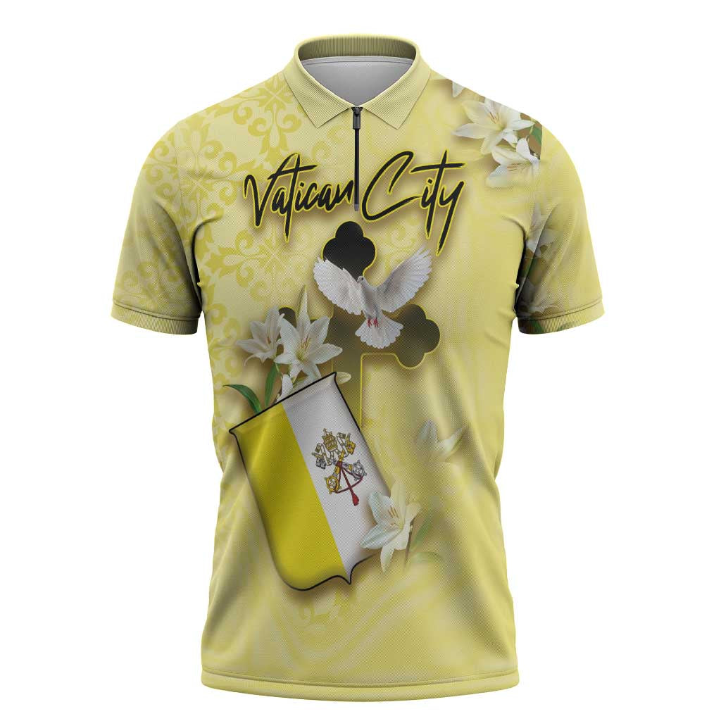 Personalized Vatican City Zipper Polo Shirt Coat Of Arms With Dove Bird - Wonder Print Shop