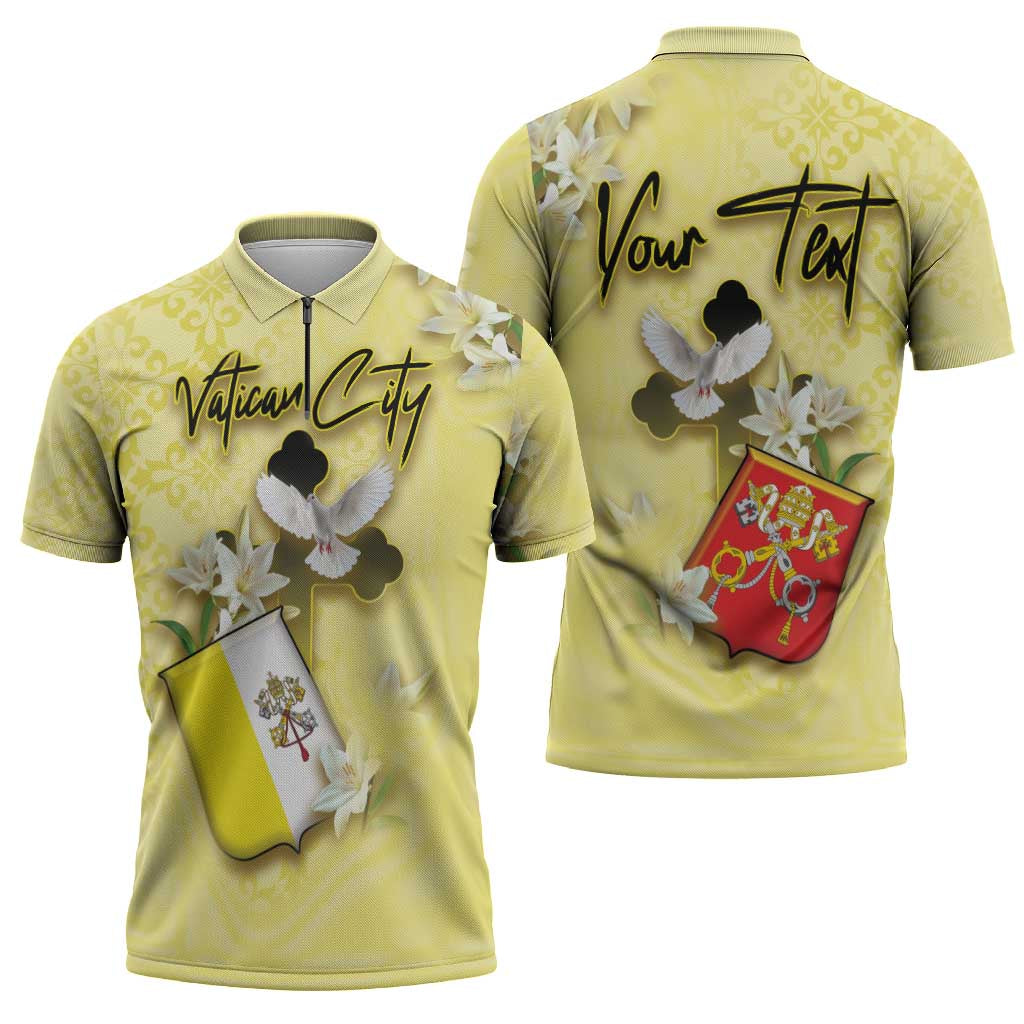 Personalized Vatican City Zipper Polo Shirt Coat Of Arms With Dove Bird - Wonder Print Shop