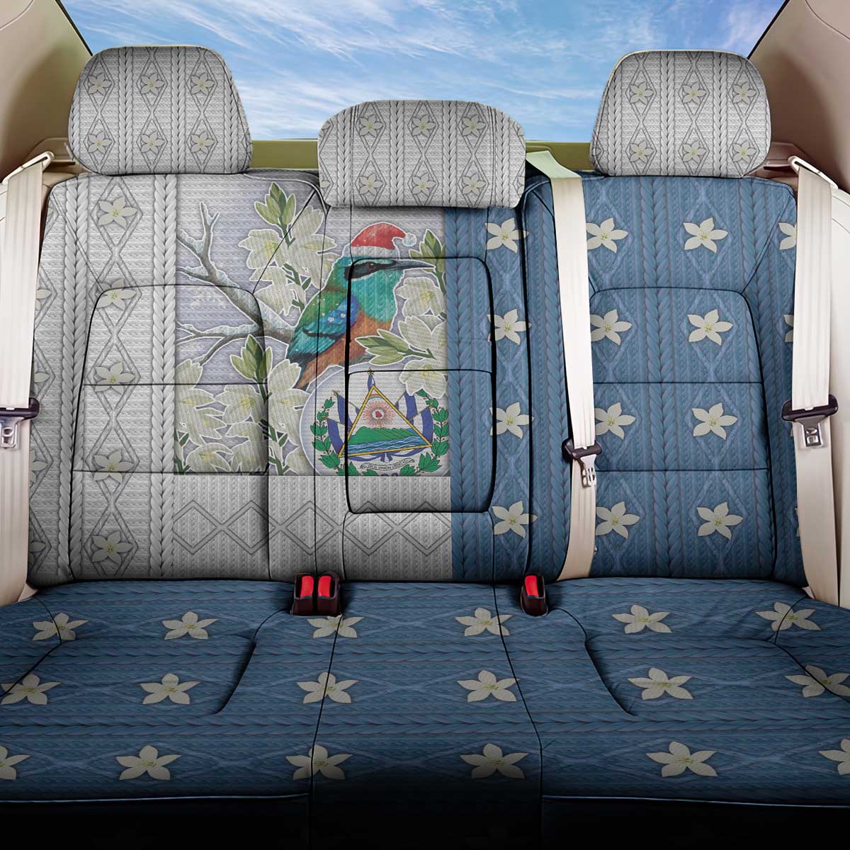 El Salvador Torogoz Christmas Back Car Seat Cover With Wool Effect Patterns - Wonder Print Shop